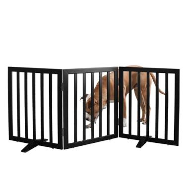 Imagem de ZJSF Portão interno independente para cães, para casa, dobrável, de madeira, branco, portão para animais de estimação, para escadas, cerca extra larga para animais de estimação, preto, 61 cm de altura