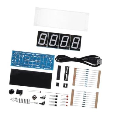 Imagem de Eacam Kit de Relógio de LED Digital DIY, Exibição Automática de Temperatura do Tempo Com Controle de Luz para Entusiastas Eletrônicos, LED de 4 Dígitos, Alarme, Timer, Estojo (Vermelho)