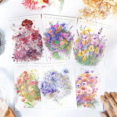 Imagem de 96 peças de adesivos de flores naturais para scrapbooking, flores, autoadesivos, transparentes, à prova d'água, pacote de adesivos para lixo, diário, garrafas de água, telefone, laptop, scrapbook, kit