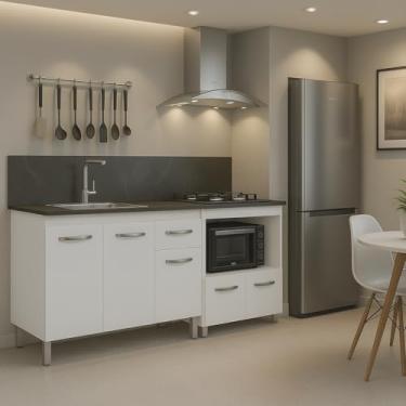 Imagem de Kit Cozinha Moblis Armario de Pia 120cm Anita Balcao Para Cooktop Elisa 5 Bocas Branco