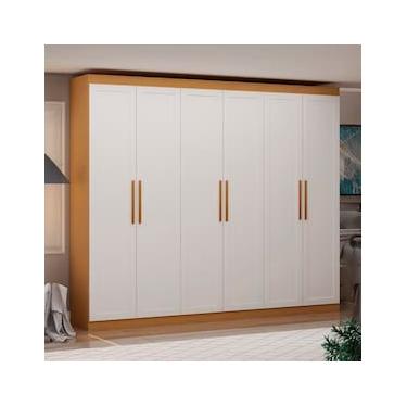 Imagem de Guarda-Roupa Casal Genialflex Provençal Madri, 6 Portas, 3 Gavetas e 4 Prateleiras 255cm de largura – Cinamomo/Branco