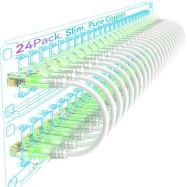 Imagem de Patch Cables Sokqovt Cat6a Slim 0,9 m, pacote com 24 unidades, brancos