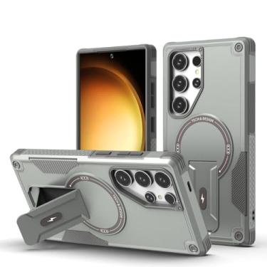 Imagem de HJZSZX Para Galaxy S25Plus Magnetic Armor Shockproof Bracket Soft Tpu + capa de telefone de PC rígido de cor sólida (para Galaxy S25Plus / cinza)