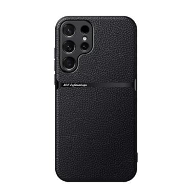 Imagem de HJZSZX Para Samsung S24Ultra Suporte magnético para carro Capa de couro à prova de choque para telefone (para Samsung S24Ultra/preto)