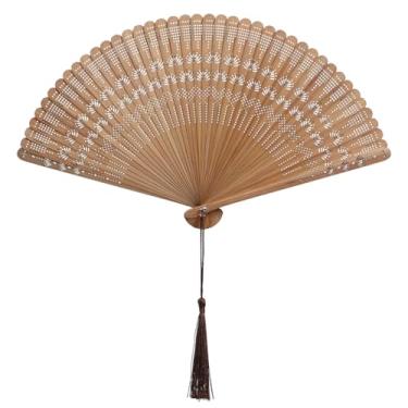 Imagem de DOITOOL Ventilador dobrável de bambu portátil para mulheres: leques dobráveis chineses japoneses vintage de seda de bambu ventiladores dobráveis de madeira para verão, desempenho, casamento e