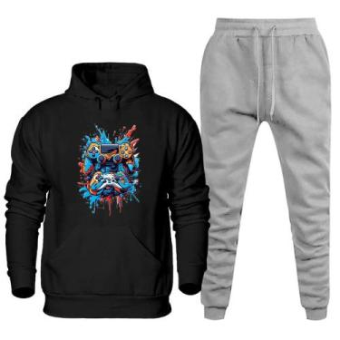 Imagem de Conjunto de Frio Moletom Abrigo Masculino Blusa Canguru e Calça Quenti