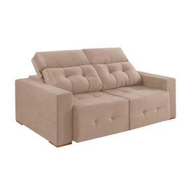 Imagem de Sofá 3 Lugares Retrátil e Reclinável Roma Veludo Bege 210 cm