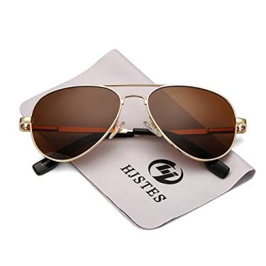 Imagem de Óculos de sol aviador polarizado infantil – Óculos de sol polarizados HOHENS para rosto pequeno, feminino, masculino, lentes de proteção UV400, 52 mm, B3 (dourado/marrom), MM