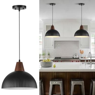 Imagem de UShe DHome Luzes pendentes pretas ilha de cozinha, luminária pendente de cúpula de 30 cm, luminária moderna de casa de fazenda para sala de jantar, quarto, bar, pia