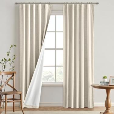 Imagem de Cortinas blackout de linho bege creme 244 cm de comprimento, 2 painéis para abas traseiras de quarto, isolamento térmico, 100% cortinas blackout, ganchos plissados, cortina de janela para