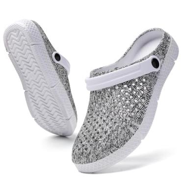 Imagem de Tamancos femininos de jardim, sapatos casuais, sandálias de praia, antiderrapante, piscina, sapatos aquáticos, chinelos domésticos, calçados de verão, Cinza, 36 BR