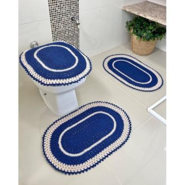 Imagem de Jogo De Banheiro Em Croche 3 Peças Ipê Artesanal (Azul)