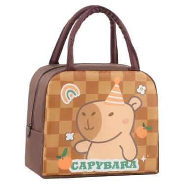 Imagem de Lancheira isolada, lancheira capivara com alça grande bolsa fofa impermeável reutilizável capivara lancheira para trabalho, escritório, piquenique, viagens