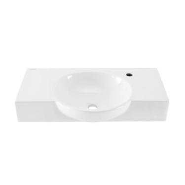 Imagem de Swiss Madison Bacia central de pia montada na parede Chateau de 76 cm com suporte de torneira do lado direito em branco brilhante