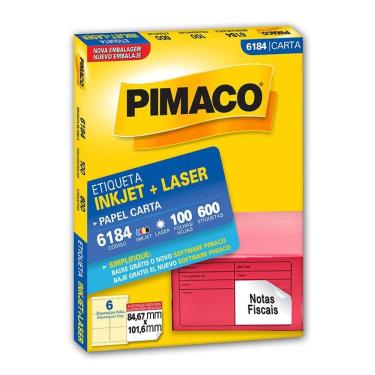 Imagem de Etiqueta inkjet/laser carta 6184 com 100 folhas Pimaco