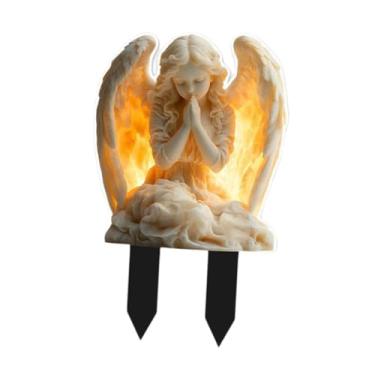 Imagem de Fenteer Coleção de decoração de jardim com estaca de anjo 2D, enfeite plano, placa de anjo para festa em casa, quintal, gramado, 20 Cm X 12.3 Cm X