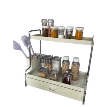 Imagem de Organizador de Bancada com 2 Andares 42x41x23 cm Branco Ferro Revestido com Gaveta