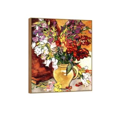Imagem de Quadro de madeira impressão em tela flor arte de parede pintura famosa reprodução imagens para sala de estar - vaso de flores 3-decoração de parede pôster 20x25cm8x10in