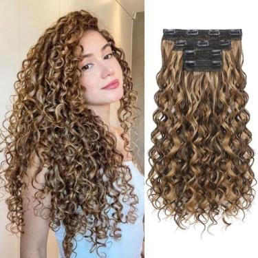 Imagem de Extensões de cabelo REECHO Curly, 4 peças, clipe de 50 cm em marrom ch