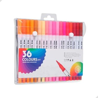 Imagem de Conjunto de Canetas Brush 24 36 60 80 100 Cores Sortidas, ponta dupla pincel e fina, canetas coloridas para lettering, desenho artístico, infantil, estojo ou maleta (36)