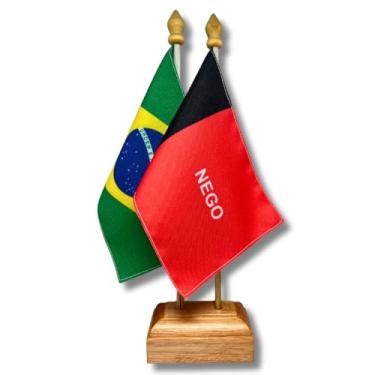 Imagem de Kit Bandeira de Mesa Brasil e Paraíba Dupla Face Com Base e Haste em Madeira Decoração Escritório Eventos Presente