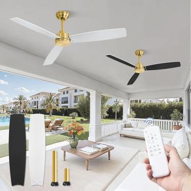 Imagem de ZMISHIBO Pacote com 2 ventiladores de teto externos de 132 cm com controle remoto, ventilador de teto dourado sem luz com motor CC reversível silencioso, 6 velocidades, ventiladores de teto modernos