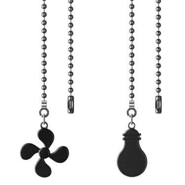 Imagem de SHIFANQI Corrente de puxar para ventilador de teto, pacote com 2 lâmpadas e enfeites de extensão de corrente para ventilador, 30 cm, extensores decorativos para ventilador de teto e lâmpada (preto)