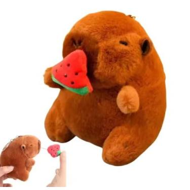 Imagem de Capivara de Pelúcia Interativa, bichinho de pelúcia com frutas e sorvete puxáveis – Brinquedo Fofo, Chaveiro Engraçado, Presente Criativo e Colecionável - 12 cm (MELANCIA)