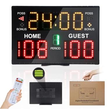 Imagem de Ousmile Placar de basquete com cronômetro, placar digital com controle remoto, placar eletrônico portátil alimentado por bateria para jogos de beisebol/tênis/futebol/vôlei/pingue-pongue