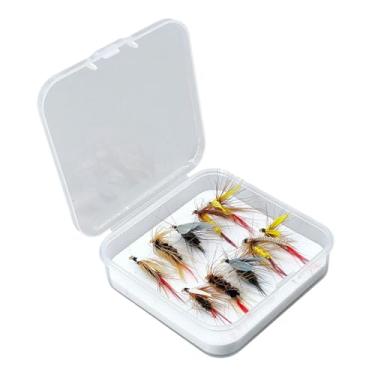 Imagem de menolana 10x Iscas artificiais sortidas para pesca com mosca, amarradas à mão, portáteis com estojo de transporte e ganchos para salmão, peixe, lago, viagem