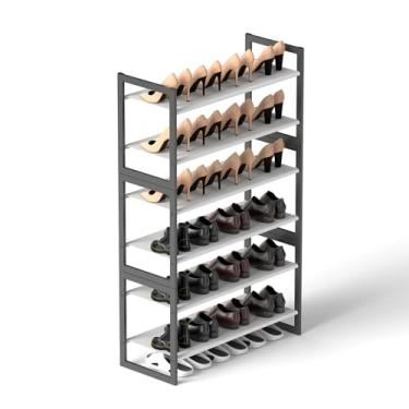 Imagem de Orchidleaf Rack de 6 camadas com tecido não tecido, prateleira de armazenamento de metal, fácil de montar, prateleiras resistentes e duráveis para sapatos, armário, entrada, quarto, chão