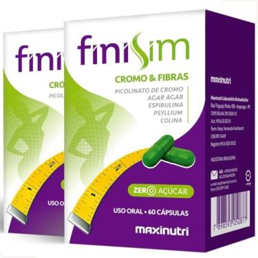 Imagem de Kit 02 FINISIM Maxinutri com Picolinato de Cromo, Agar-Agar, Espirulina, Psyllium e Colina – 60 Cápsulas x 2– Suplemento Alimentar com Fibras e Cromo