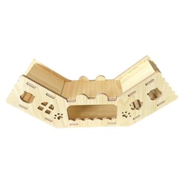 Imagem de Generic Túnel de toca para hamster de madeira com 3 seções para pequenos animais de estimação roedores 30x6,5x12 cm Acessórios Rampa de escalada Espaço para