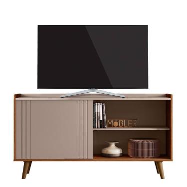 Imagem de Rack Bancada New Austin 135,7cm Grigio Fosco-cinamomo Mel Para Tv Até 50 - Mobler Grigio Fosco-cinamomo Mel