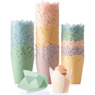 Imagem de Havawish 500 peças de forros coloridos de cupcake de tulipa de tamanho padrão, forros de cozimento arco-íris, à prova de gordura, forro de muffin, copos de cozimento para casamento, aniversário, chá