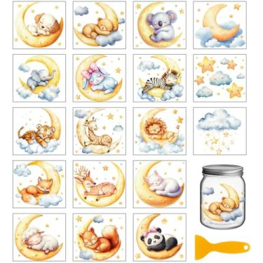 Imagem de GLOBLELAND 18 folhas de adesivos de transferência coloridos animais da lua 9,98 x 9,08 cm decalque de transferência de animais dormindo para móveis vaso arte artesanato decorações