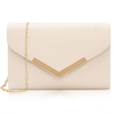 Imagem de Larcenciel Bolsa clutch para mulheres, bolsa de mão moderna com envelope para noite e corrente para casamento, formatura, coquetel, noite, férias, Nude branco