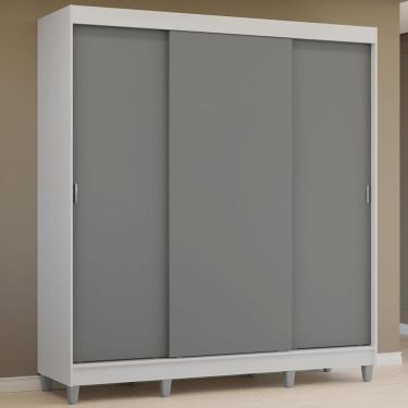 Imagem de Guarda-roupa Casal Com Pés 3 Portas De Correr Branco Cinza Reno Madesa