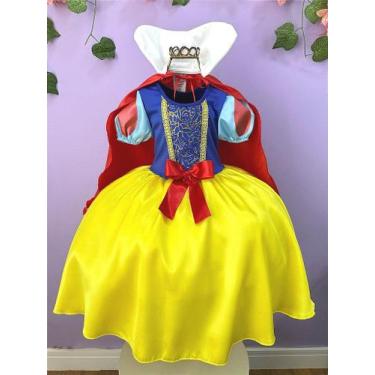 Imagem de Vestido Fantasia Infantil Branca de Neve Amarelo com Capa e Tiara - Fa