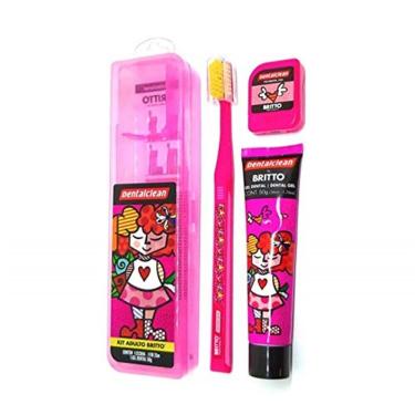 Imagem de Kit Romero Britto Rosa Estojo Escova Fio E Creme Dental