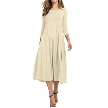 Imagem de Vestido feminino de meia manga, gola redonda, poliéster-algodão - Omka