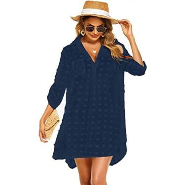 Imagem de Maiô feminino Beach Cover Ups Camisa Biquíni Roupa de praia Fato de ba