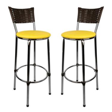Imagem de KIT 2 Banquetas Alta Cromada Junco ARGILA Cozinha Balcão Bancada - ESP