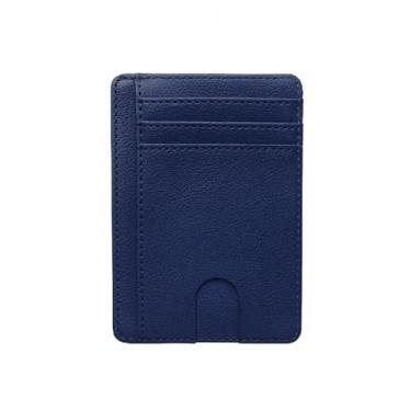 Imagem de Carteira fina com bolso frontal minimalista de couro com bloqueio de RFID, Azul, Carteira RFID