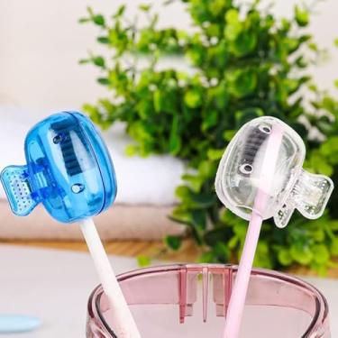 Imagem de Suporte de escova de dentes portátil TravelMate com tampa e estojo de armazenamento de escova de dentes sem formaldeído para higiene bucal, viagens e uso doméstico (transparente|azul)