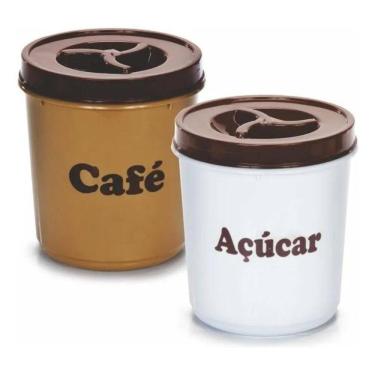Imagem de 2X Conjunto Mantimento Redondo Tampa Com Rosca Café E Açúcar