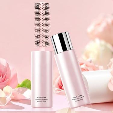 Imagem de Escova redonda para secagem, escova de cabelo cacheado, mini escova para pentear, alisar cabelos molhados e secos para mulheres (rosa)