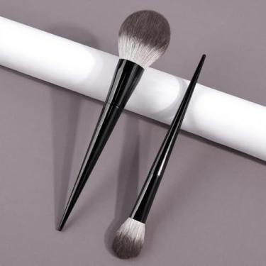 Imagem de Pincéis de maquiagem, pincel de base em pó, impecável, conjunto de pincéis com marca-texto, pincel de blush perfeito para misturar, polir líquido (preto)