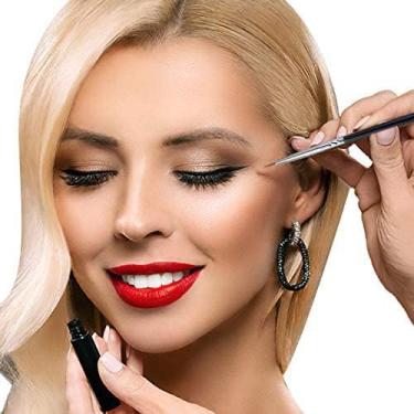 Imagem de 2 conjuntos de pincéis delineadores angulares de maquiagem ultrafinos inclinados para sobrancelhas, pincel de delineador plano, pincel de delineador fino dobrado, pincel delineador de ponta lápis