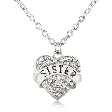 Imagem de Colares de irmã com strass e coração para irmãs, presentes de Natal, aniversário, One Size, Aço inoxidável, Sem Pedra Preciosa